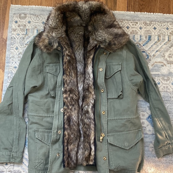 FRAME, Pristine, worn once, cotton, faux fur lined jacket in army green. Size S. - Picture 7 of 7